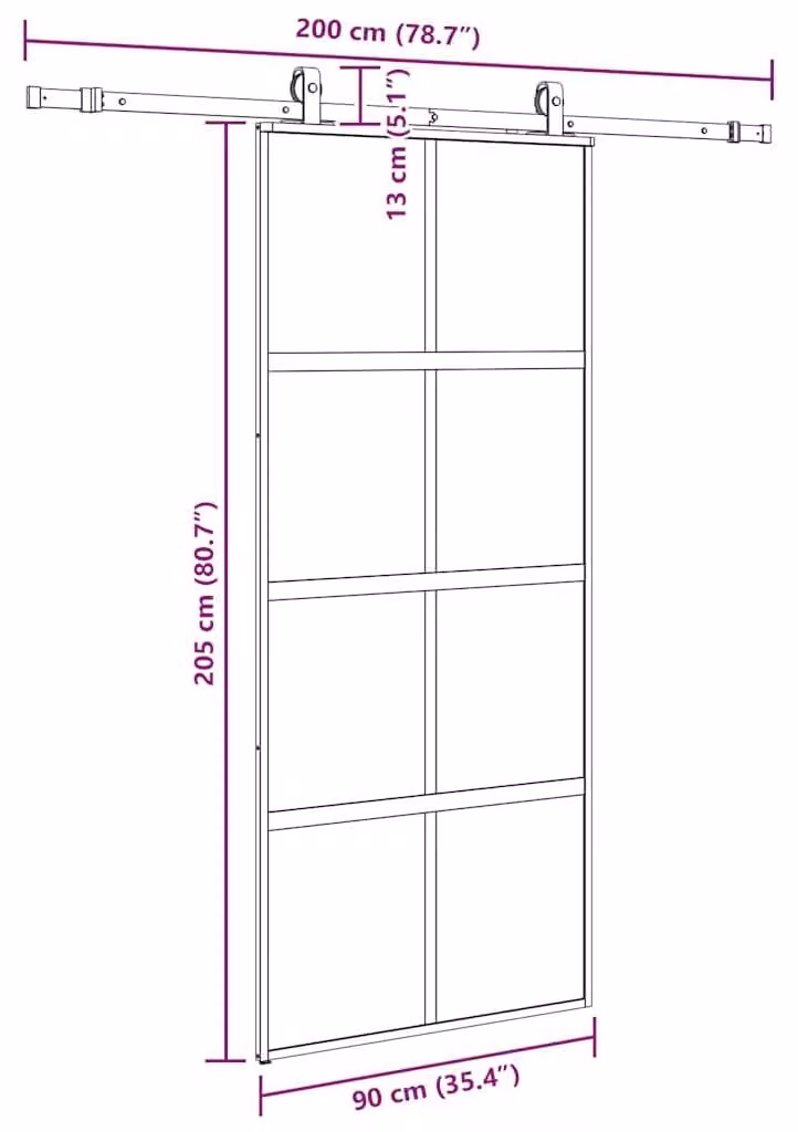 vidaXL Schuifdeur met beslag, zwart, 90 x 205 cm, veiligheidsglas