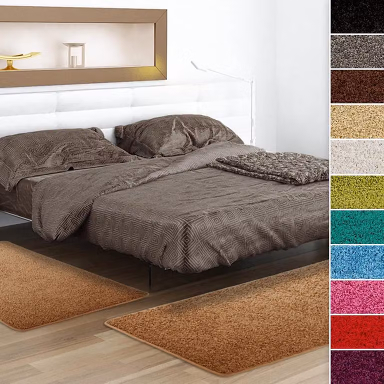 3-delige set hoogpolige bedlopers met antislip onderkant voor de slaapkamer, beige, B: 67 cm, L: 240 cm & 2x B: 67 cm, L: 140 cm