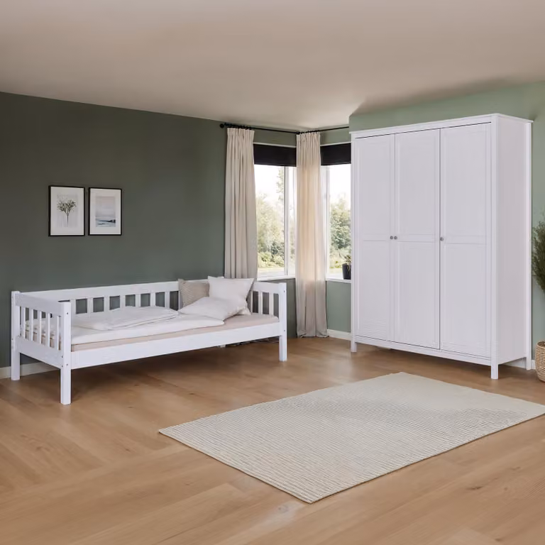 home24 Slaapkamerset Chilly 2-delig kajuitbed wit van massief hout