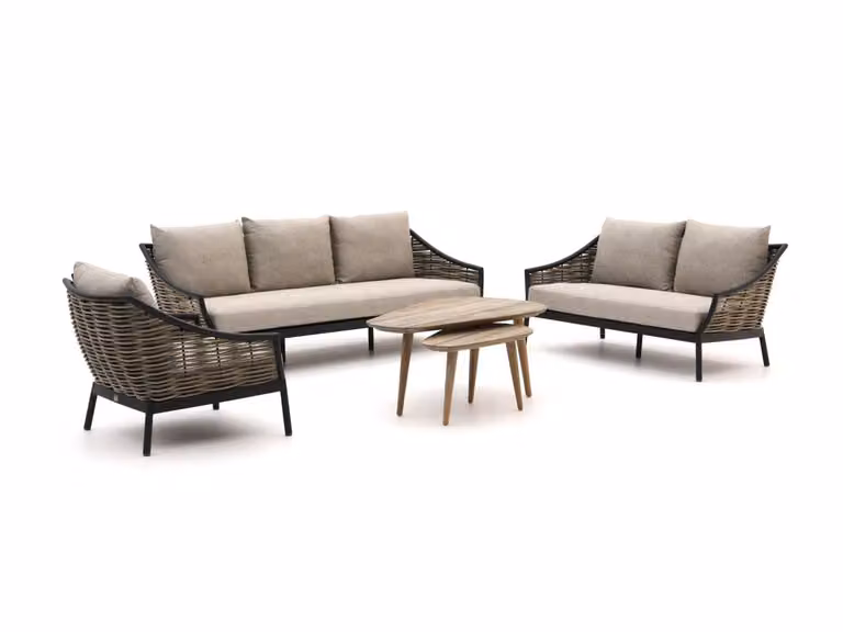 Apple Bee Loungeset voor 6 personen met grijs en beige kussens en aluminium frame