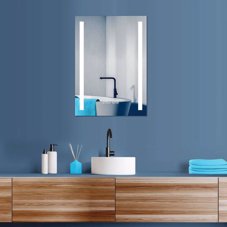 PonteSino Badkamerspiegel met LED-verlichting en Digitale Klok, IP44, Frankfurt, B: 60 cm, H: 80 cm