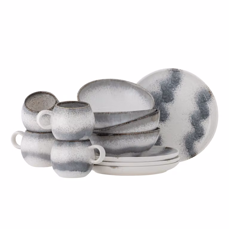 Bloomingville Paula Servieset van 12 stuks - Grijs/Wit - Keramiek