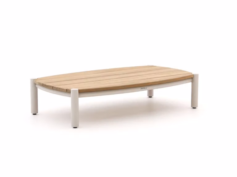 Zavelli Loungetafel - Rechthoekige Tuintafel van Teakhout en Aluminium - Beige - B: 140 cm, D: 80 cm, H: 30 cm