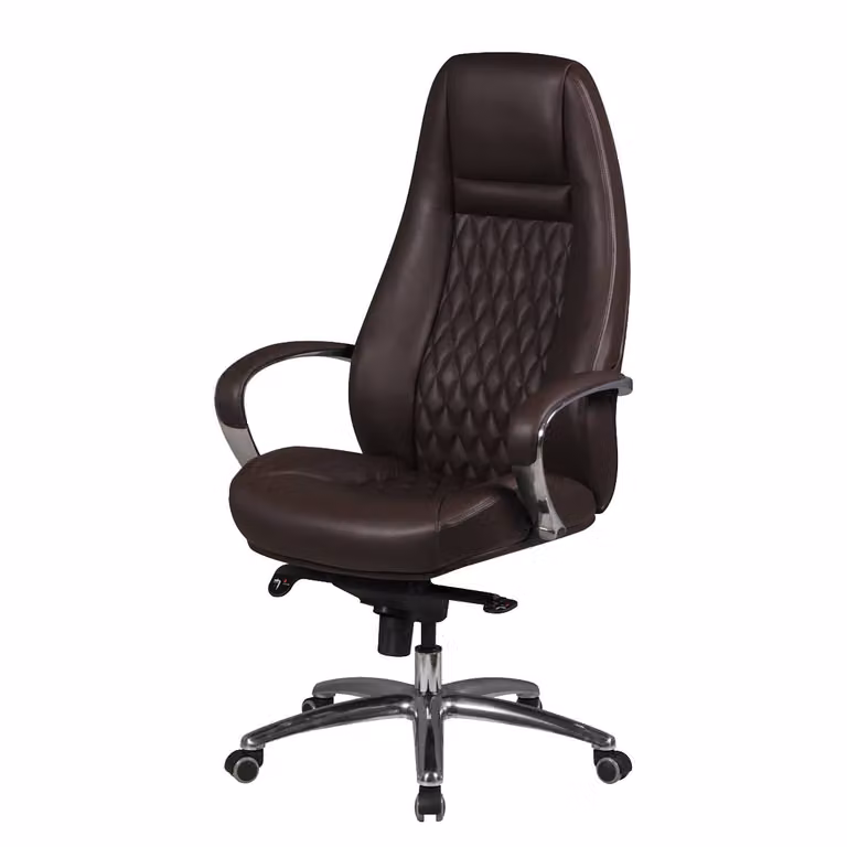 AMSTYLE Directiestoel met hoofdsteun en armleuningen, Bruin/Zilver, B/D/H: 68 x 130 x 50 cm