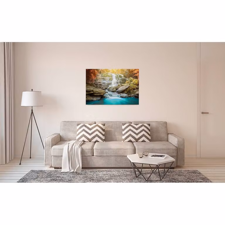 home24 Waterfall Nature wanddecoratie, blauw, 90 x 60 cm
