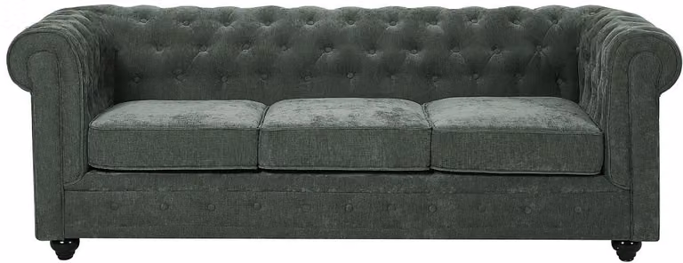 Chesterfield driezitsbank in groene stof met afneembare hoezen
