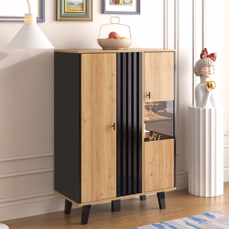 Modern houten sideboard met geïntegreerde LED-verlichting, B/D/H: 80 x 40 x 120 cm