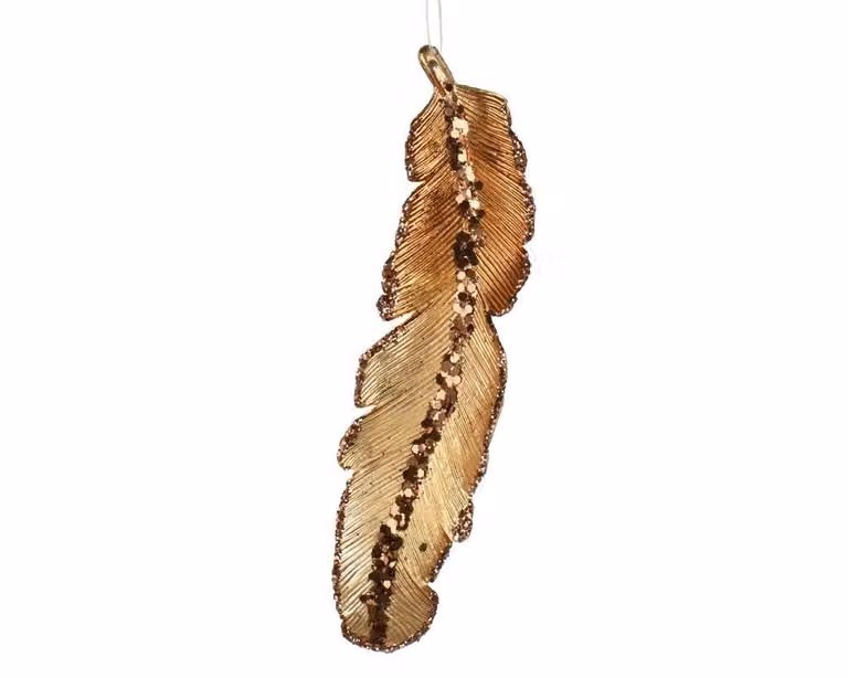 Bruine kersthanger met vogel en bladmotief, 19 cm