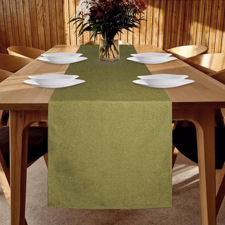 Waterdichte tafelrunner in modern linnenlook voor de eetkamer en feestelijke decoratie - Groen - B/D: 40 x 240 cm