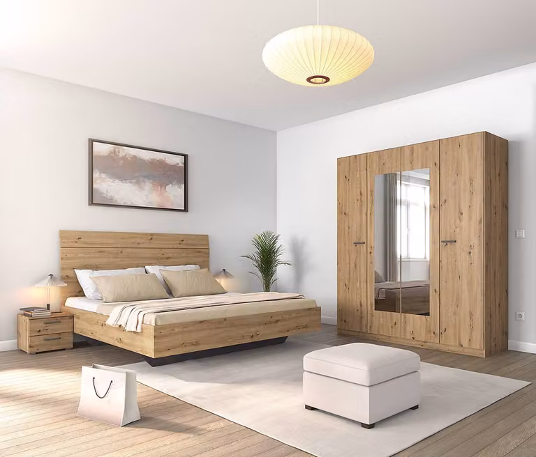 home24 Slaapkamerset met bed en lades, bruin/Artisan eikenhouten look, 180x200 cm