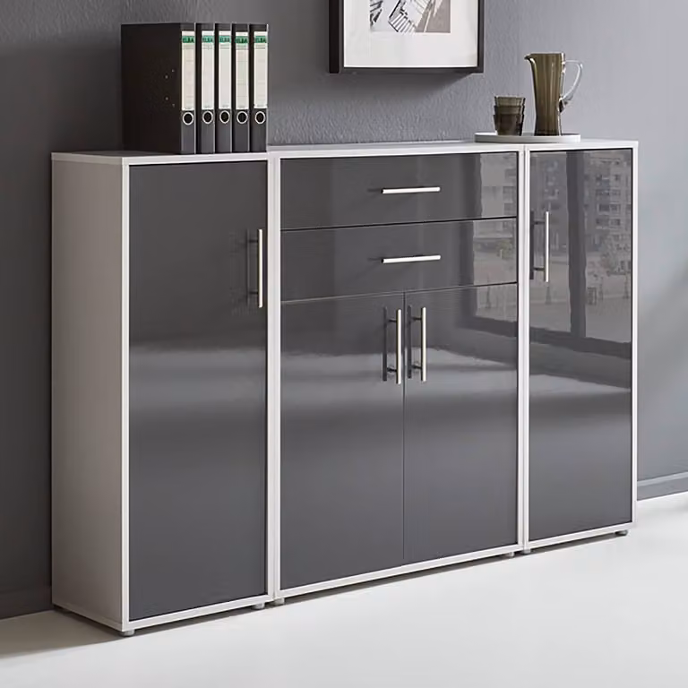 home24 Kastenset 3-delig modern grijs en antraciet hoogglans B/D/H: 114 x 33 x 85 cm