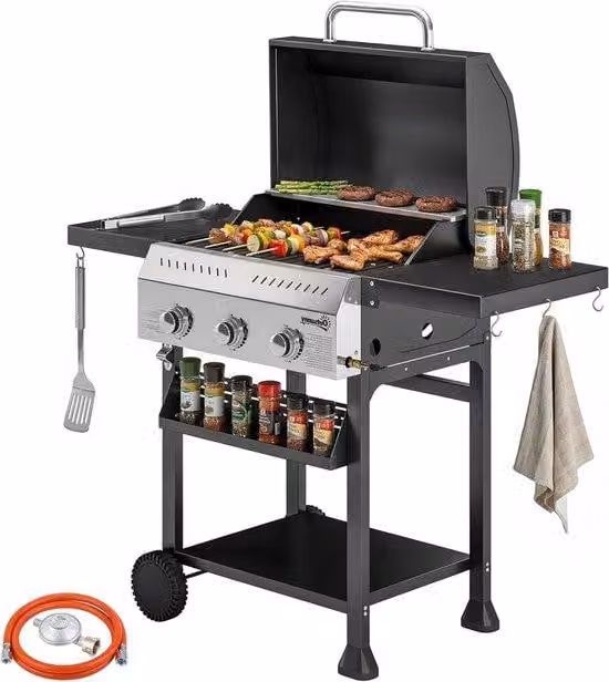 Outsunny Gasbarbecue BBQ Grillwagen voor in de tuin