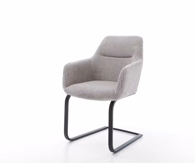 DELIFE Pejo-Flex moderne eetkamerstoel met corduroy bekleding in zilver grijs en zwart met armleuningen en cantilever onderstel