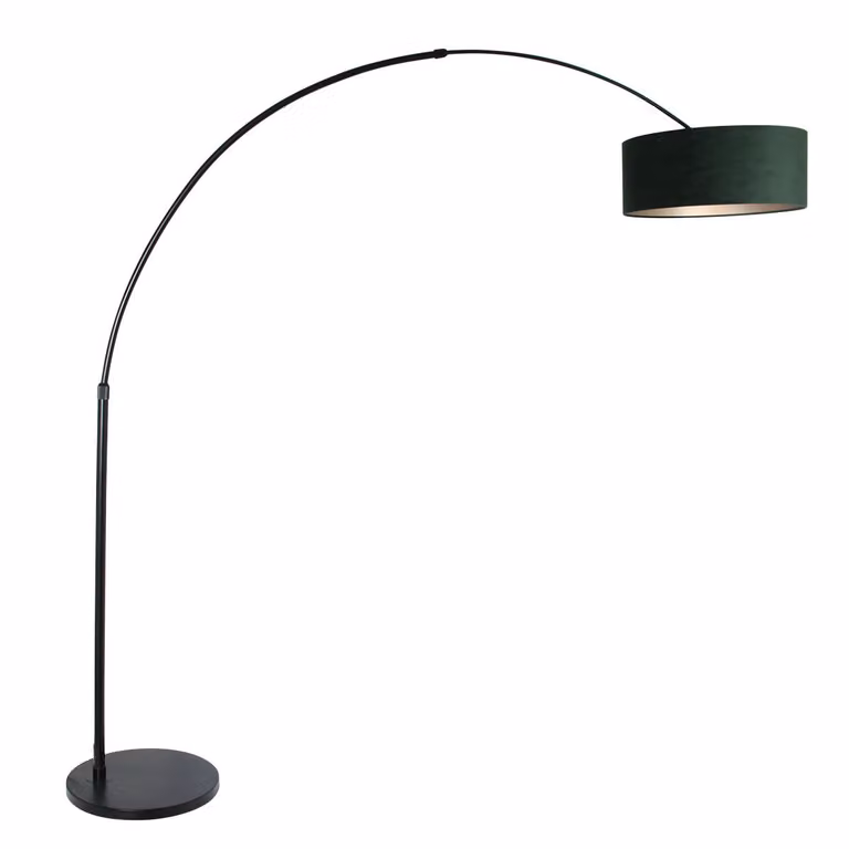 Steinhauer Booglamp Sparkled zwart met groene velours kap, B/D/H: 42 x 165 x 230 cm