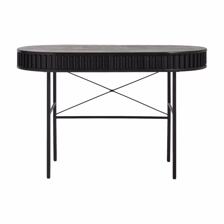 Nest of Nora Bureau Yana - Bureau met ovaal blad - Eikenhout en metalen poten - Zwart - B: 120 cm, D: 60 cm, H: 75 cm