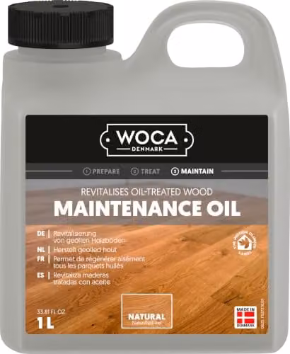 WOCA Denmark Maintenance Oil Naturel 1 l - Verzorgende olie voor parket en hout binnenshuis