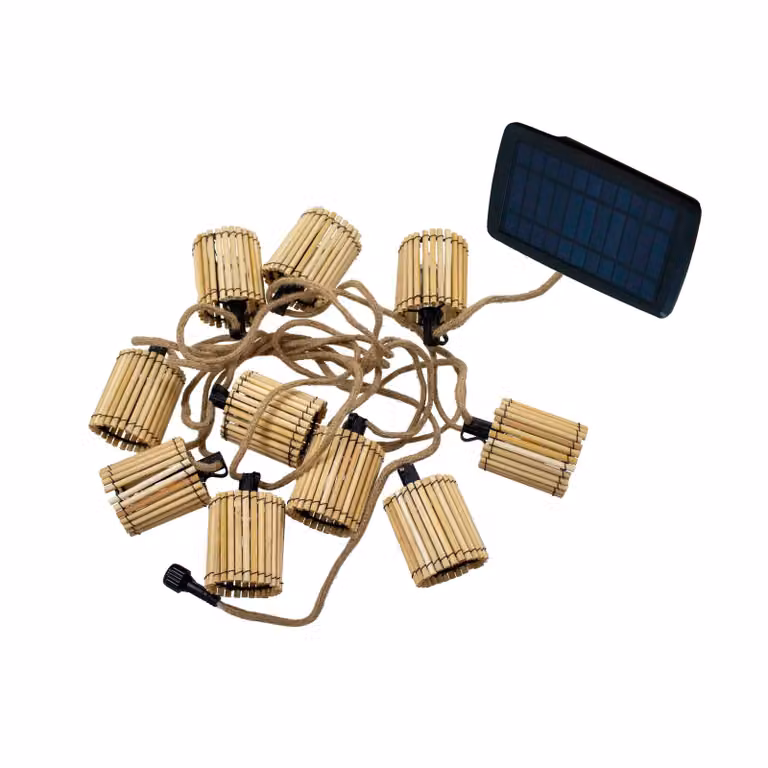 Newgarden Okinawa Solar-lichtketting met 10 LED-lampen, Bamboe, Bruin, Warm wit