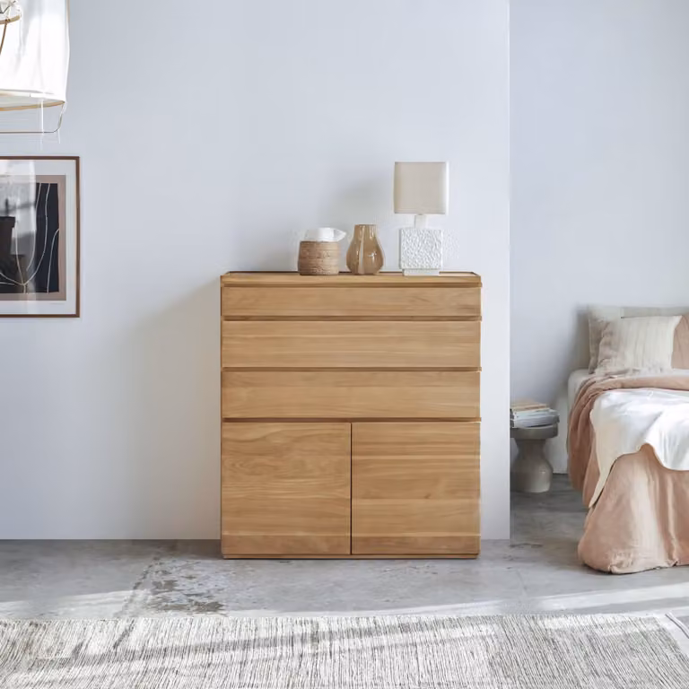 Tikamoon Nino Hoge commode van massief teak - Bruin - B/D/H: 120 x 40 x 110 cm