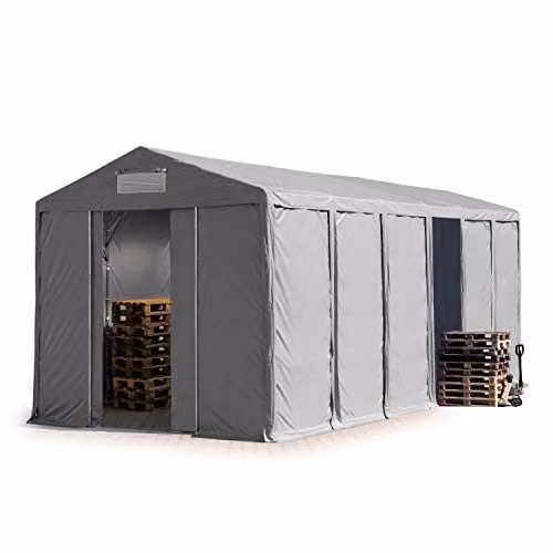 TOOLPORT Opslagtent 6x12 m Industrietent in grijs PVC met 4m zijwandhoogte en schuifdeur