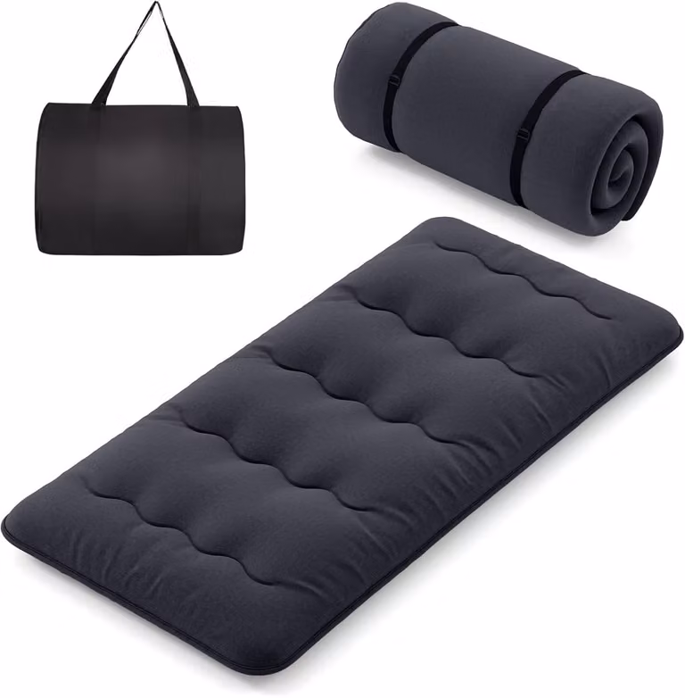COSTWAY Japanse futonmatras, opvouwbaar vloermatras met wasbare hoes, Zwart, B: 90 cm, L: 200 cm