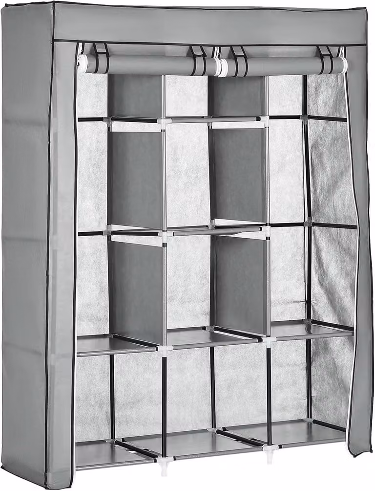 Stoffenkast met kledingstangen en 8 niveaus, B/D/H: 125 x 43 x 162,5 cm