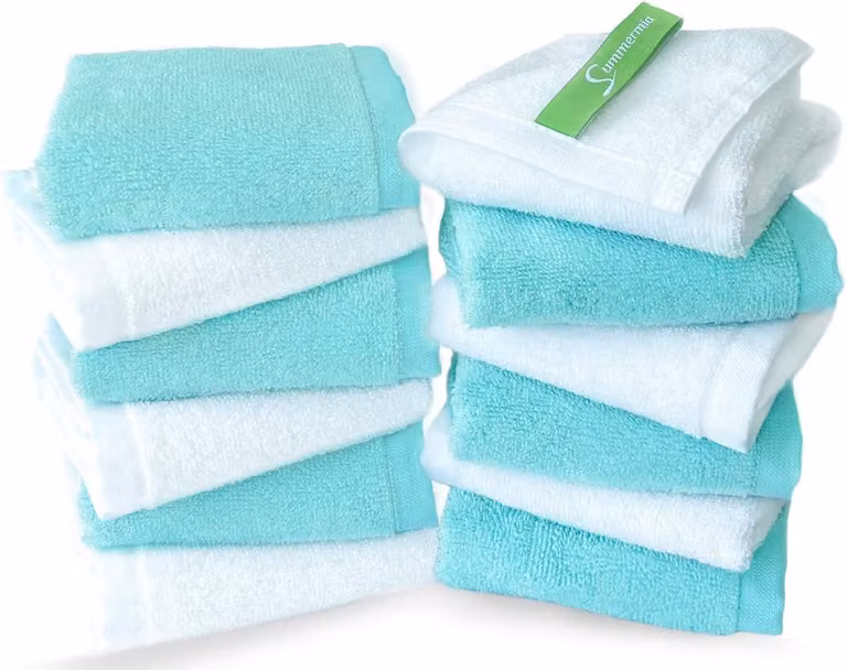 Set van 12 bamboe washandjes voor volwassenen, 33 x 33 cm