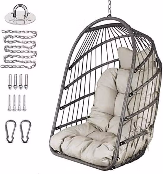 Famanu Hangstoel Cocoon Eierhangstoel Lounge Stoel voor Volwassenen - Grijs