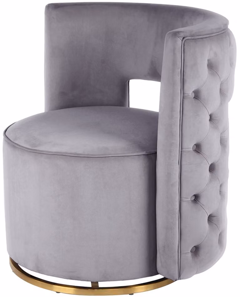 Padiro draaifauteuil grijs en goudkleurig fluweel met sierknopen B/D/H: 74 x 66,5 x 77,5 cm