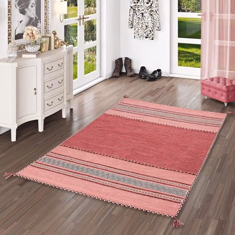 Handgeweven Klassiek Kilim Vloerkleed van Katoen - Rechthoekig