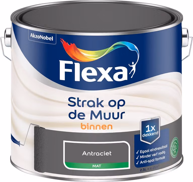 Flexa Strak Op De Muur Binnen Mat - Antracietgrijs - 2,5 l