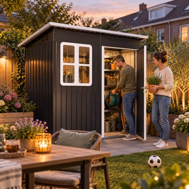 Outsunny Tuinschuur van gegalvaniseerd staal met raam en ventilatie, donkergrijs, B: 211 cm, D: 133 cm, H: 190 cm