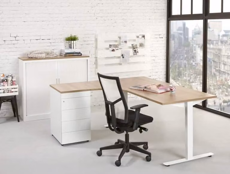 ABC Kantoormeubelen Ergonomisch Wingbureau Design Teez met T-poot, Havanna, Zwart (RAL9005), Breedte: 160 cm, Diepte: 120 cm, Hoogte: 85 cm, Linker wingzijde