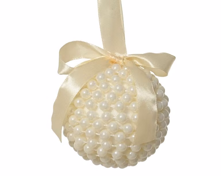 Kaemingk Kerstbal met parels beige goud wit 8 cm