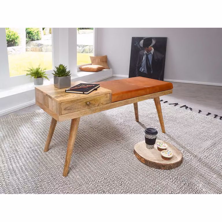 home24 Garderobebank Taloga II met schoenenrek, bruin, B/D/H: 100 x 52 x 38 cm
