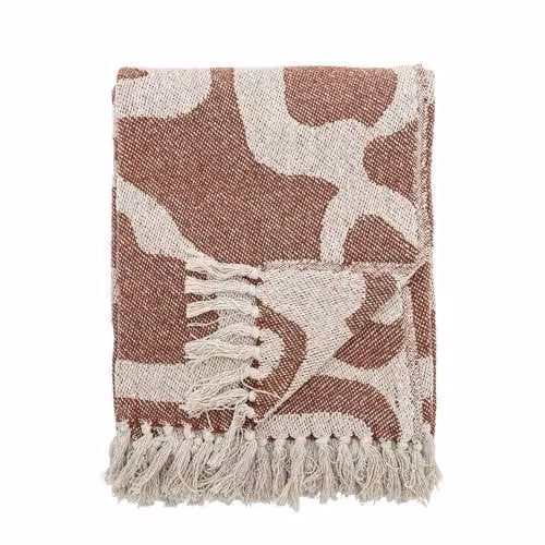 Bloomingville Salobre plaid met franjes katoen en wol B: 160 cm, D: 130 cm, Bruin