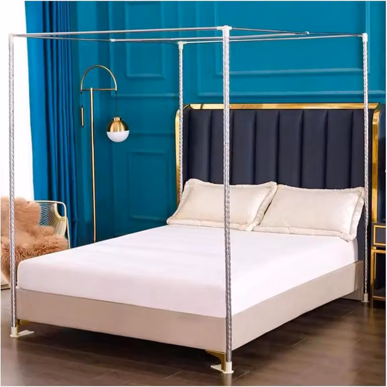 Bed luifel frame voor hemelbed in zwart roestvrij staal, 150 x 200 cm