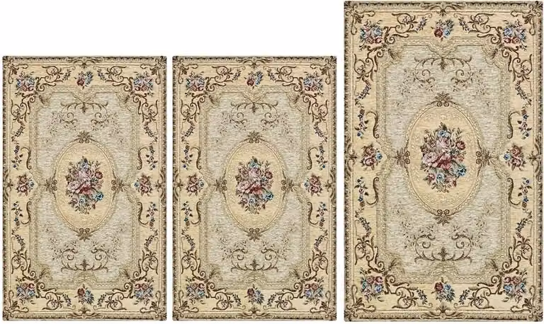 Set van 3 moderne chenille bedmatten voor de slaapkamer met antisliponderkant in taupe, 2x 65 x 110 cm
