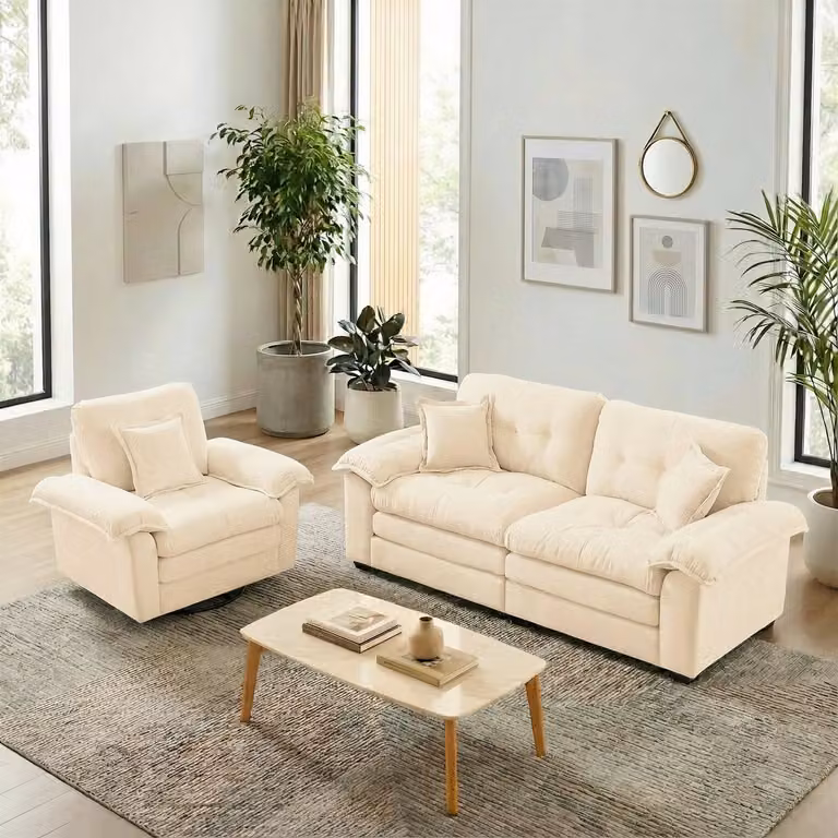STILVORA Sofaset met 1- en 2-zits elementen, Beige Chenille, met Traagschuim Comfort
