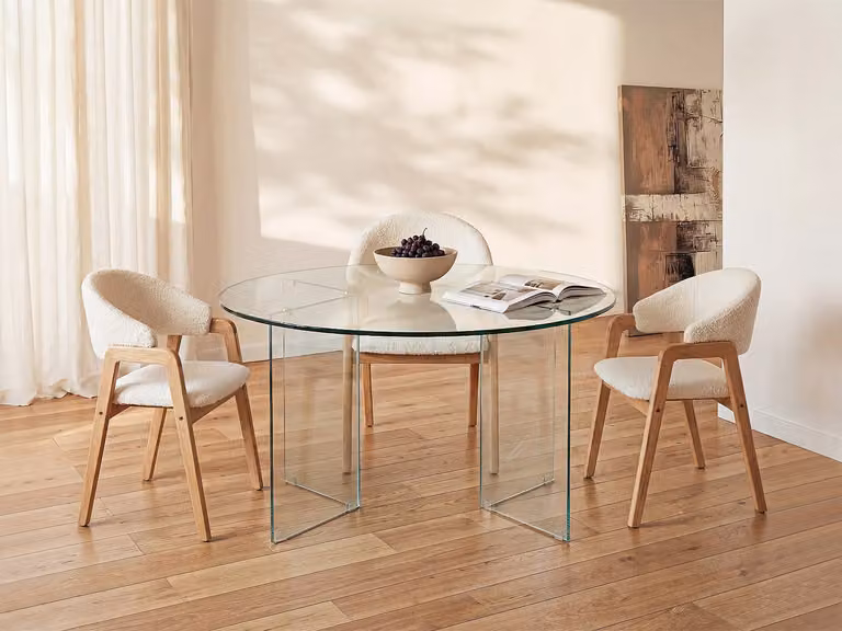 Vente-unique Eettafel ADAMO - Ronde moderne eettafel van transparant gehard glas - Diameter: 137 cm