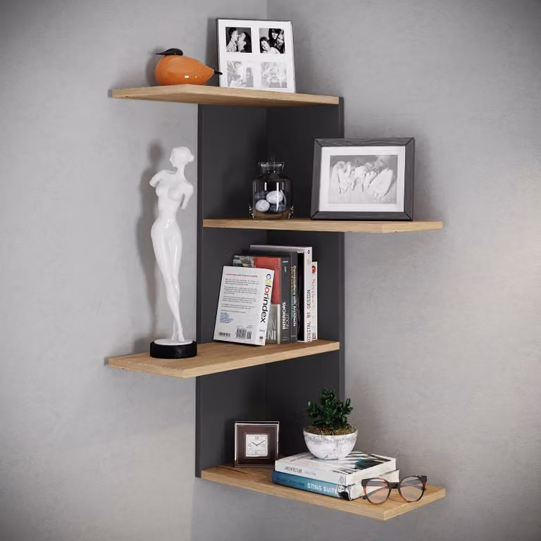 home24 Open hoekkast Balos zwart/eikenhouten look B/D/H: 45 x 45 x 77 cm