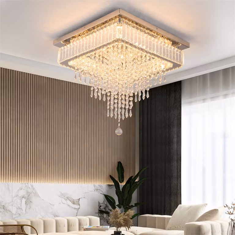 Moderne Kristallen LED Plafondlamp met Afstandsbediening en Dimfunctie - Chroom en Transparant - Kroonluchter voor Woonkamer, Slaapkamer en Keuken