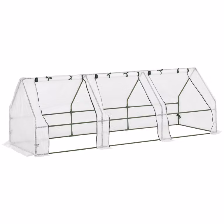 Outsunny mini kas met uv-bestendig en waterdicht folie, 2 oprolbare ramen met ritssluiting, wit, B/D/H: 270 x 90 x 90 cm