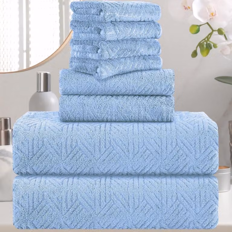 8-delige blauwe badkamer handdoeken set voor volwassenen