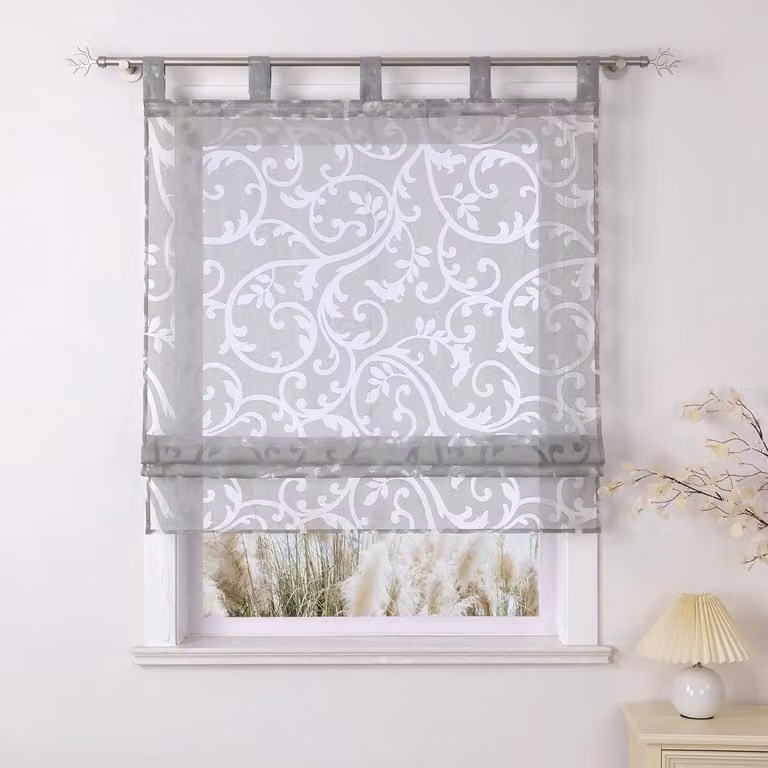 Grijs Vouwgordijn met lussen en modern patroon - Transparant - 60 x 140 cm