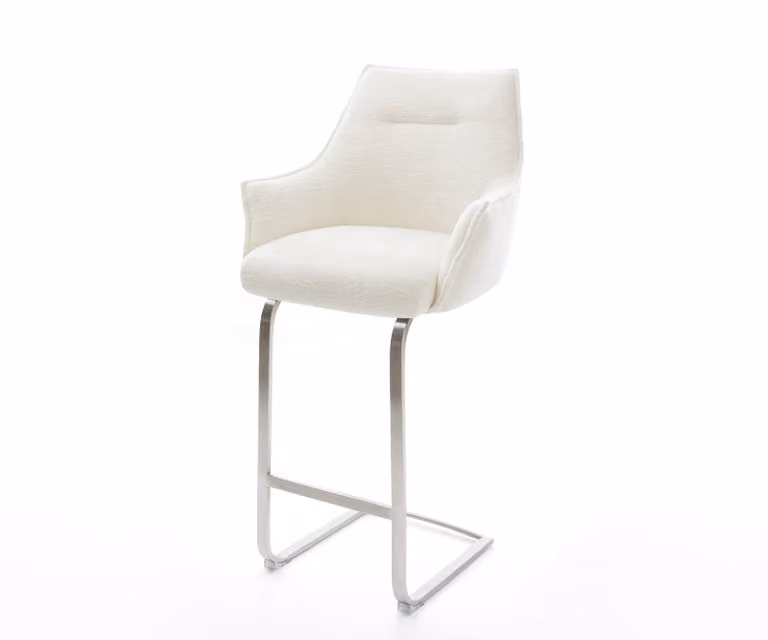 DELIFE Barstoel Alja-Flex met armleuningen, Beige Bouclé, Zilveren Vrijkantelframe