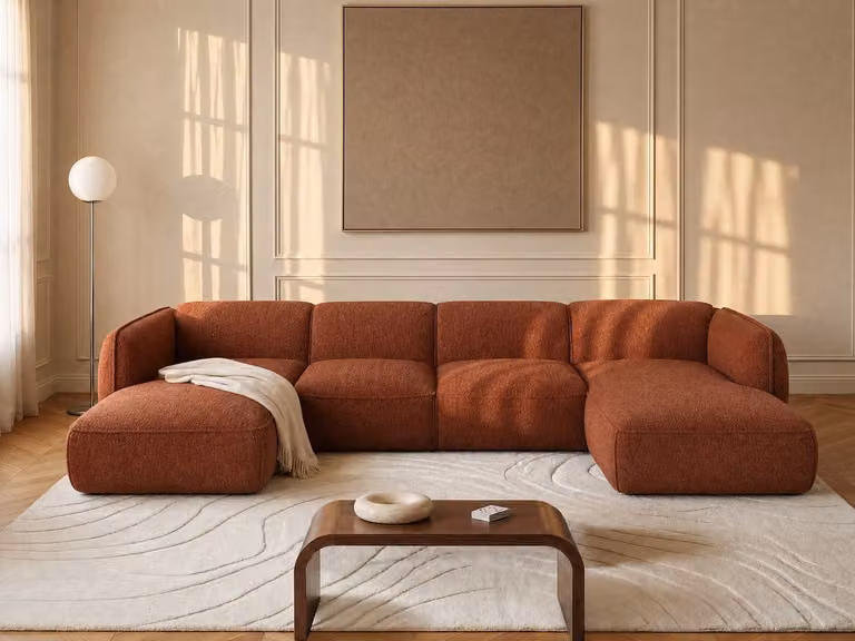 Maison Céphy CAMILIO Chaise longue links in terracotta chenillestof