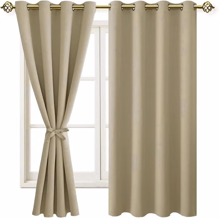 Verduisterende gordijnen met inslagringen in taupe, drievoudig geweven, 137 x 132 cm
