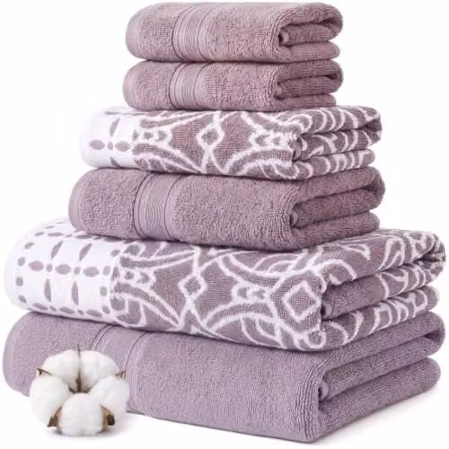 Modern Threads Handdoekenset van 6 stuks, Monroe Orchid, Jacquard/Effen met Geverfde Garen