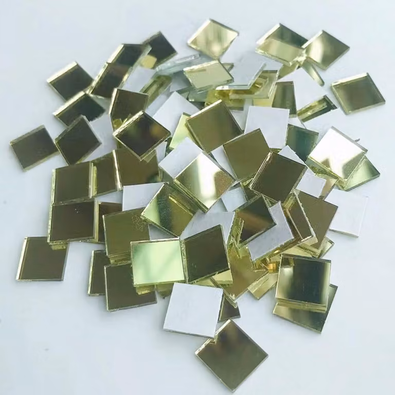 SnelShoppen Gouden Vierkante Mozaïek Spiegeltegels van Glas, 200 Stuks, 10 x 10 mm