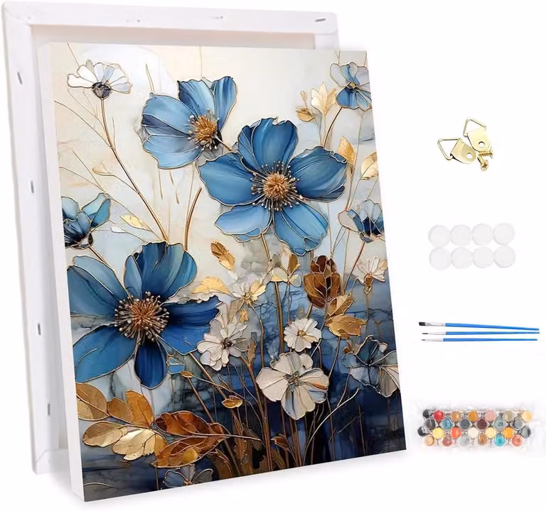 Schilderen op nummer voor volwassenen met lijst - Lotusbloem - DIY schilderset met canvas en acrylverf - 30 x 40 cm